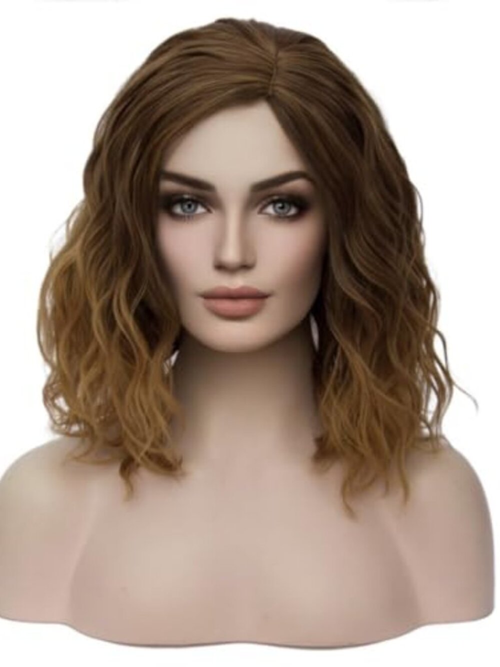 Women's Brown Wig Short Curly Bob Hair Wig for Girls Brown Ombre Color Wavy